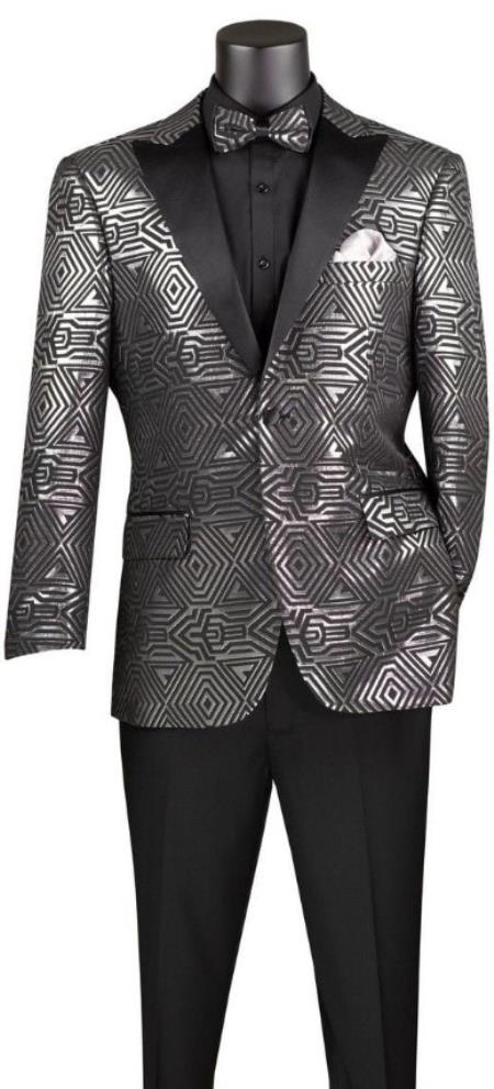 Prom 2026 Suit - Silver - Paisley Floral Tuxedo - Wedding Groom Suit